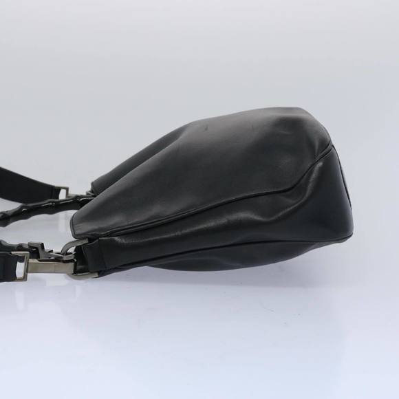 GUCCI Bamboo Hand Bag Leather 2way Black 001 1638 Auth 65305 - Picture 4 of 16